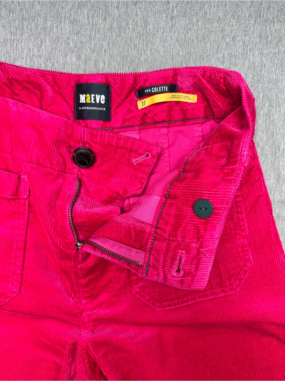 Anthropologie Maeve Colette Fuchsia Corduroy Wide Leg Pants 27 - Picture 3 of 4